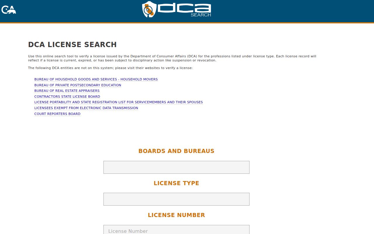 Ventura people directories through California DCA license search