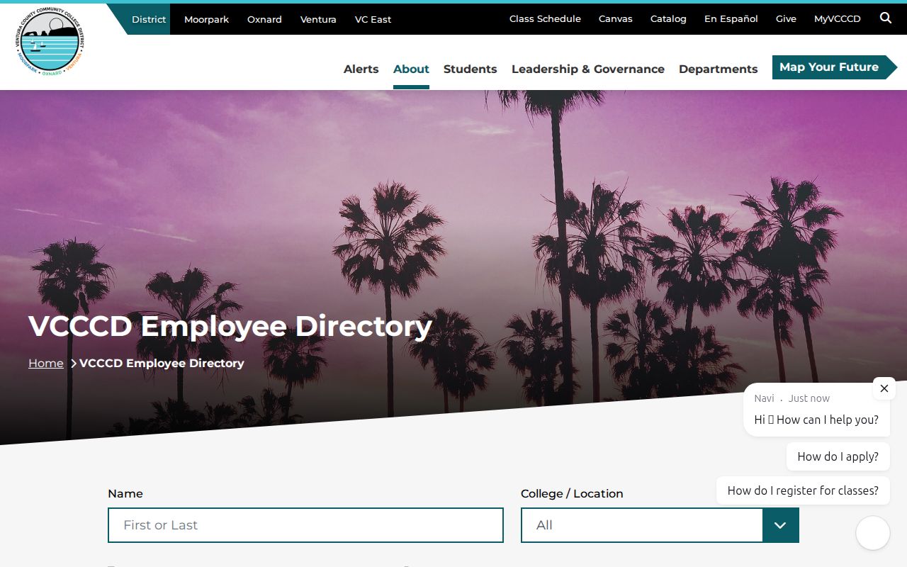 Ventura people directories in the VCCCD employee search