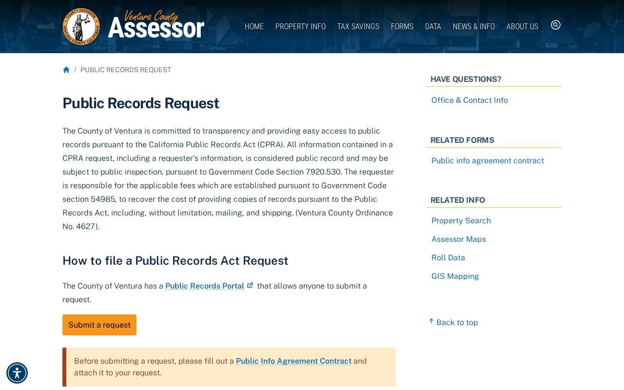 Ventura public records request instructions for Assessor data