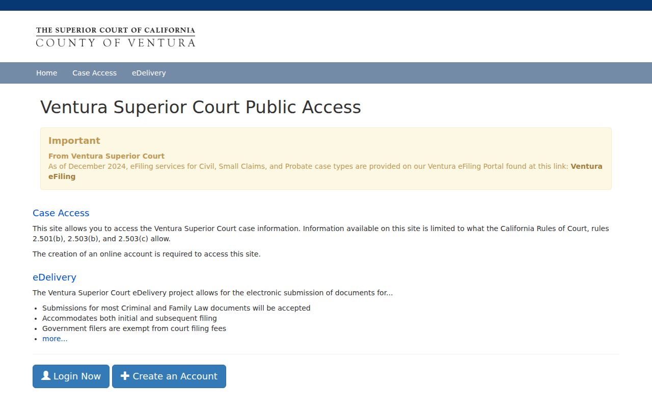 Ventura public records portal for Superior Court cases