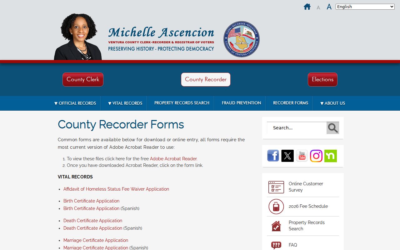 Ventura public records forms for official Recorder copies